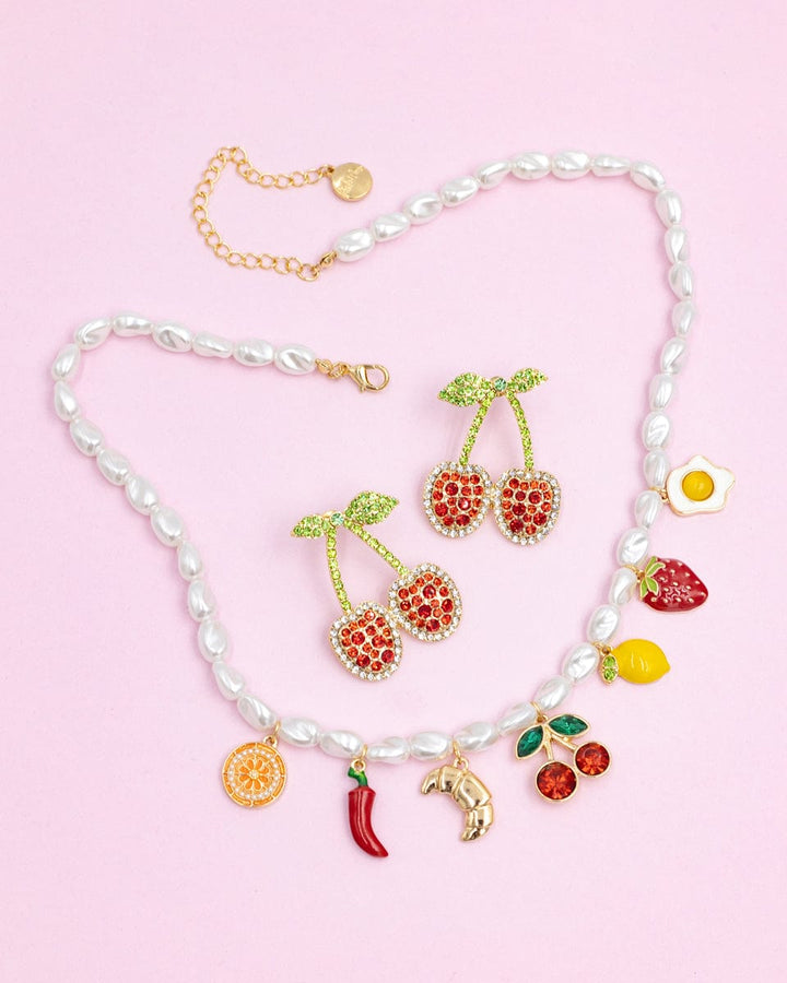 Cherry &amp; Brunch Earrings and Charm Necklace Set