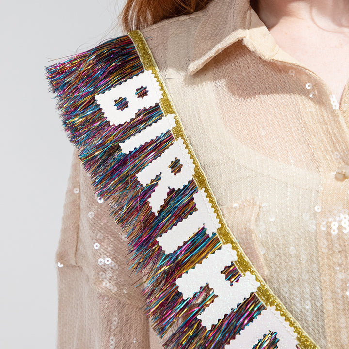 Birthday Vibes Tinsel &amp; Glitter Sash