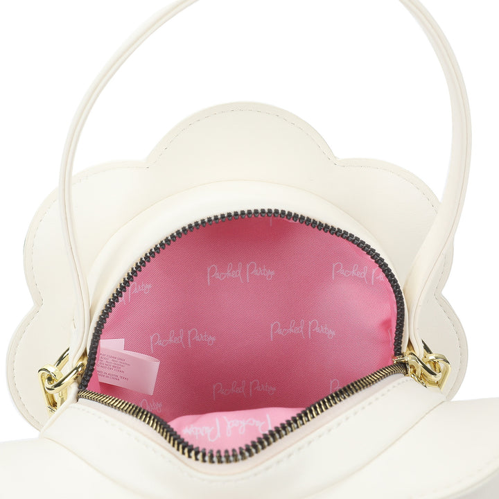 Packed Party Daisy Shaped Novelty Crossbody Bag - White Faux Leatherette Daisy Purse with Pearl and Gemstone Center, Gold Chain Strap, 7.75x3.5x7.75 Inch