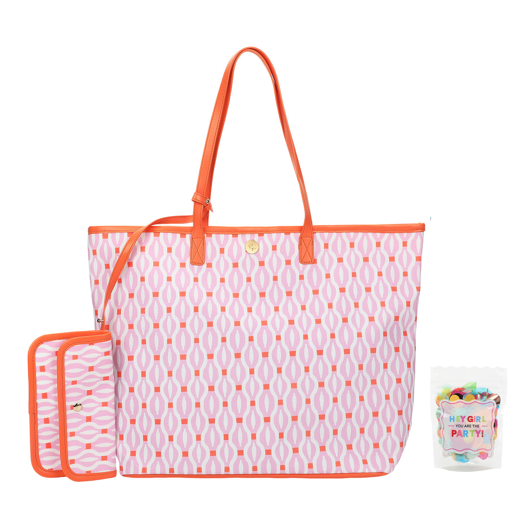 Geo Chic Oversized Tote Bag with Wallet