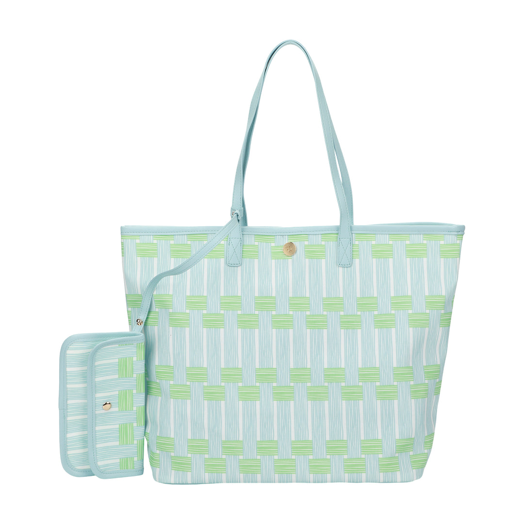 Blue Latice Oversized Tote Bag with Wallet