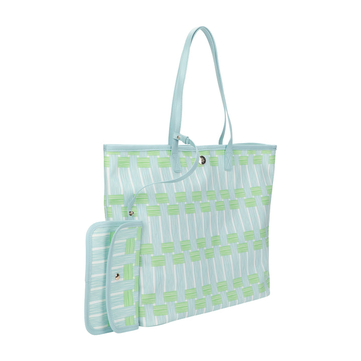 Blue Latice Oversized Tote Bag with Wallet