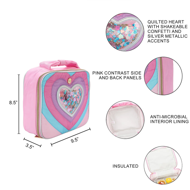 "Taylor" Quilted Confetti Hearts Insulated Lunchbox