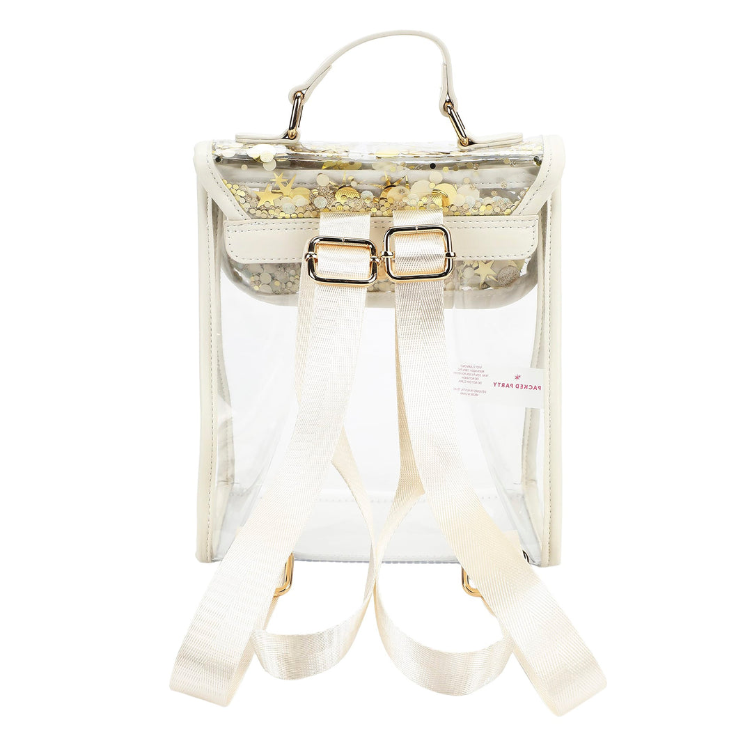 Packed Party Confetti Glam Clear Adult Mini Backpack with Gold Confetti
