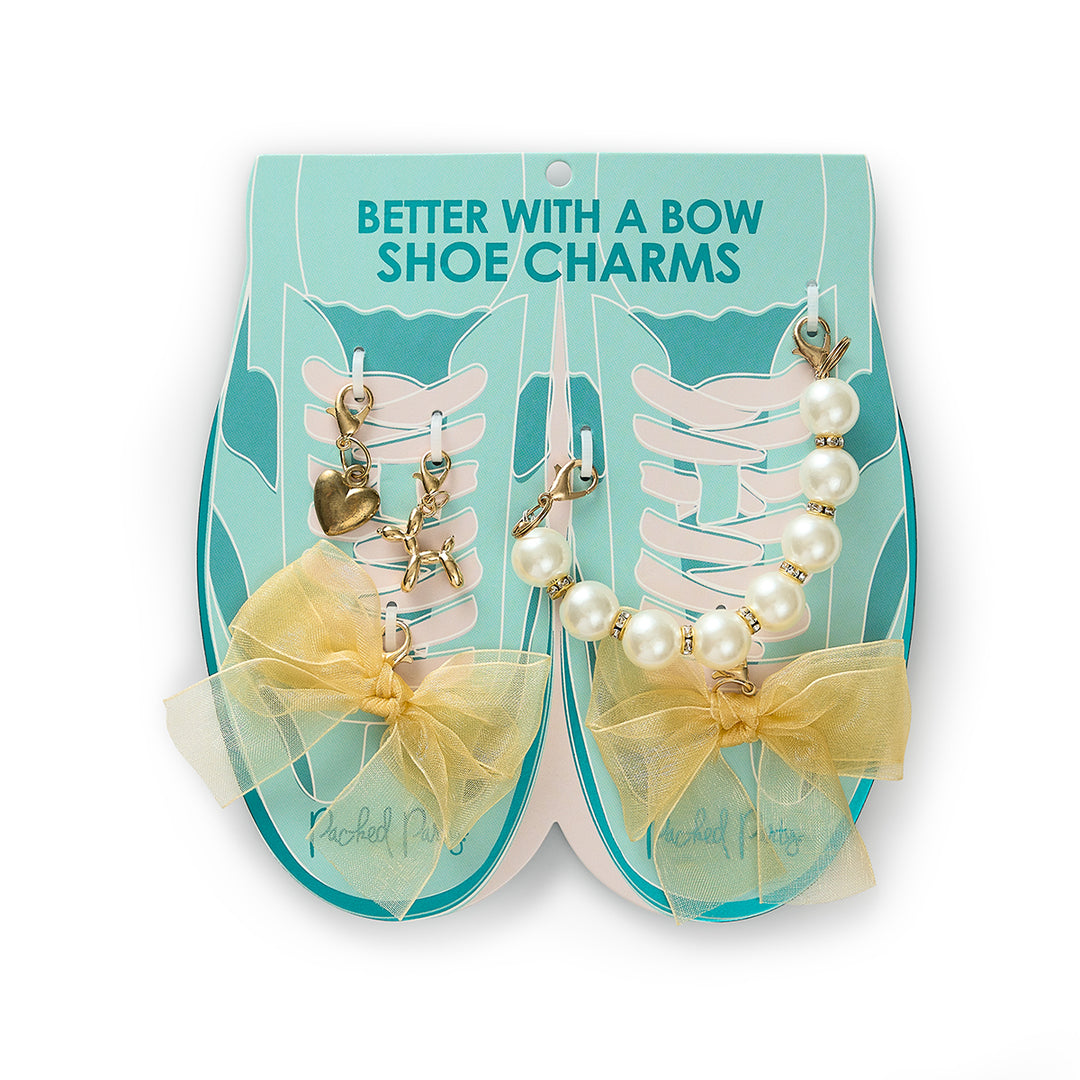 Better With A Bow Shoe Charms - Gold Bows &amp; Pearls