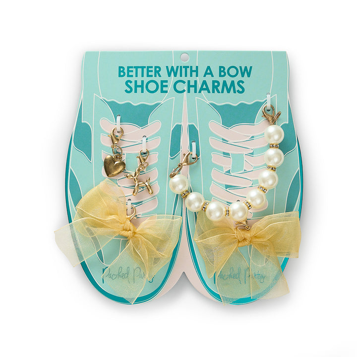 Better With A Bow Shoe Charms - Gold Bows &amp; Pearls