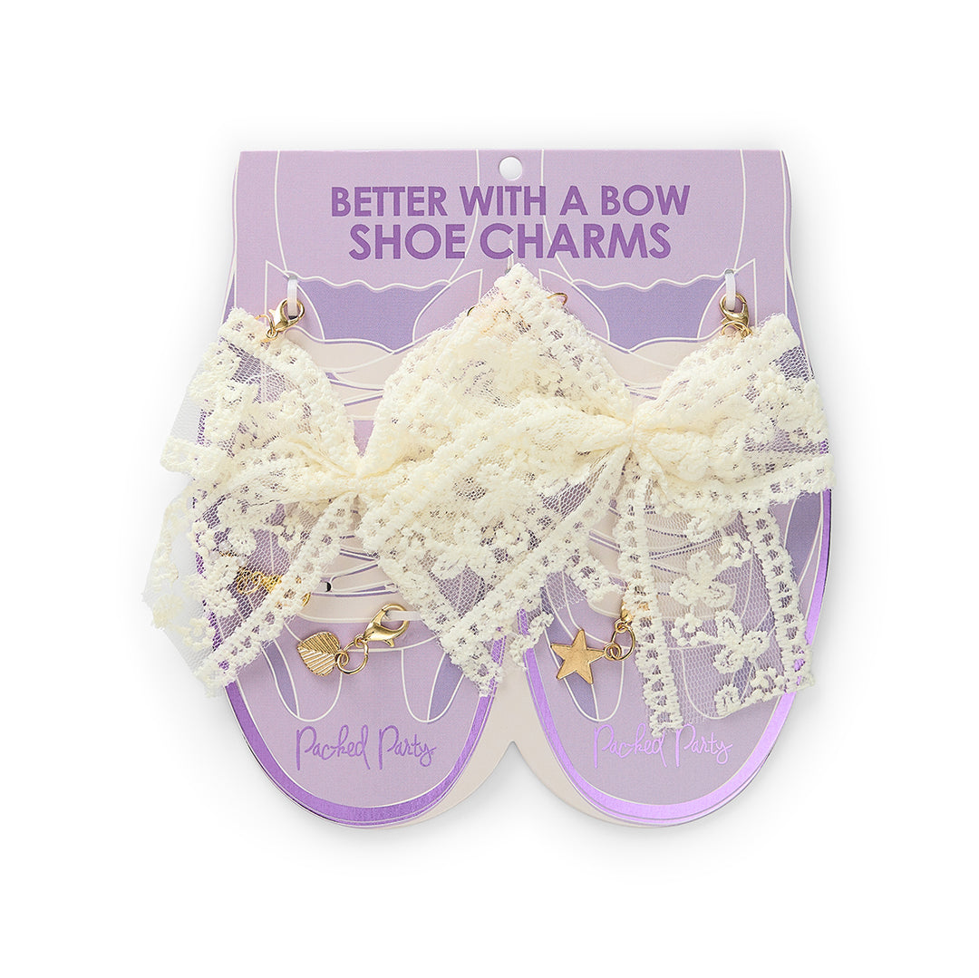 Better With A Bow Shoe Charms - Lace Bows &amp; Gold Charms