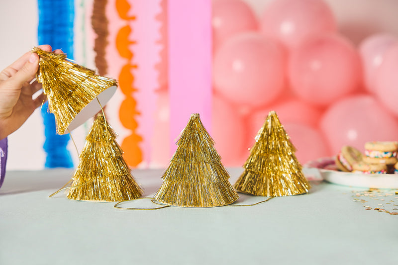 Golden Girl Mini Gold Fringe Party Hats Set
