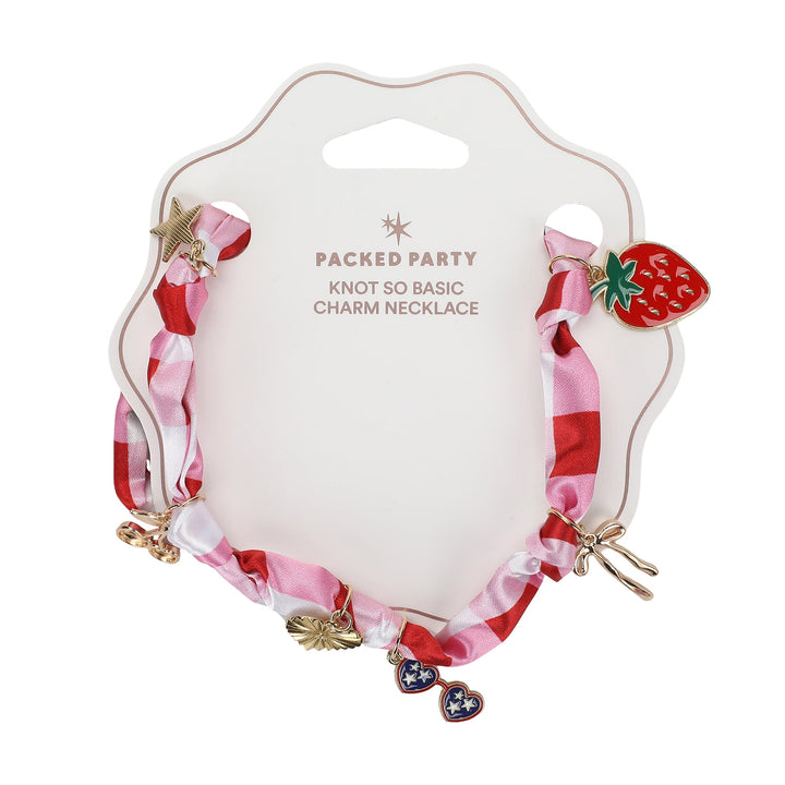 All-American Gingham Satin Scarf Charm Necklace