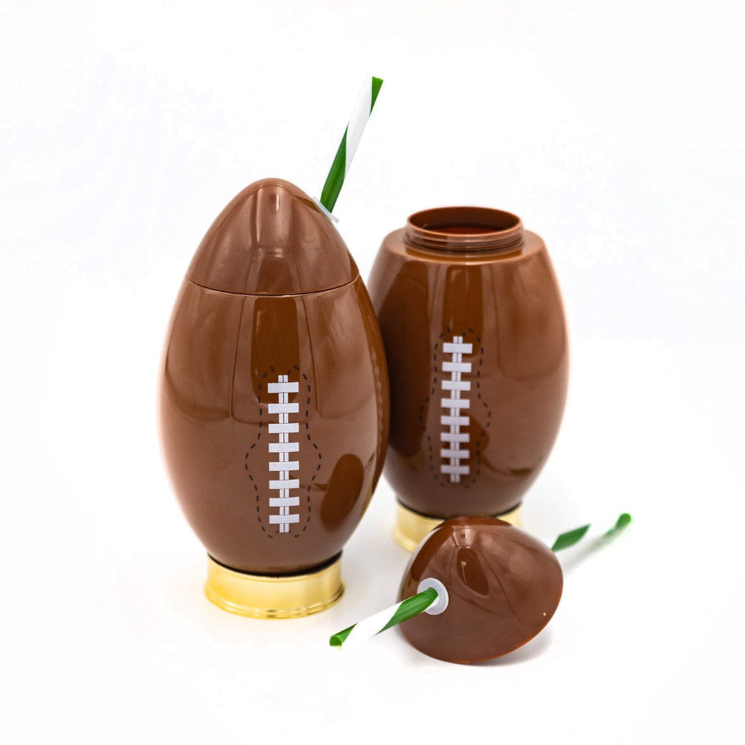 Packed Party Football Novelty Drink Sipper Set of 2 - 24 oz BPA-Free Insulated Football-Shaped Cups with Straws for Tailgates