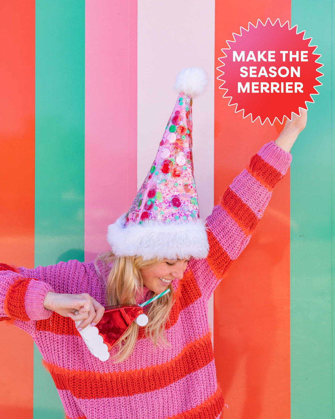 Holiday Spirit Pink Confetti Santa Hat