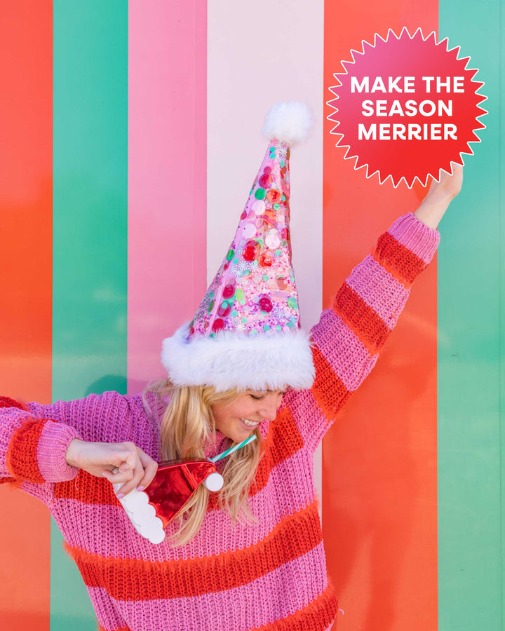 Holiday Spirit Pink Confetti Santa Hat