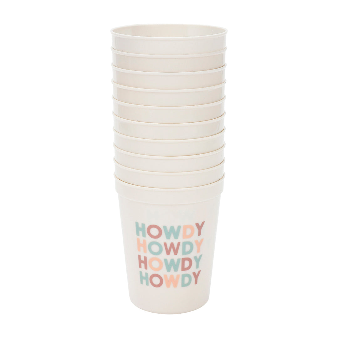 Packed Party Howdy Howdy Howdy Western Party Cups Set of 10 - Colorful Durable Plastic Cups for Western, Bachelorette, and Cowboy Parties