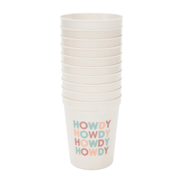 Packed Party Howdy Howdy Howdy Western Party Cups Set of 10 - Colorful Durable Plastic Cups for Western, Bachelorette, and Cowboy Parties