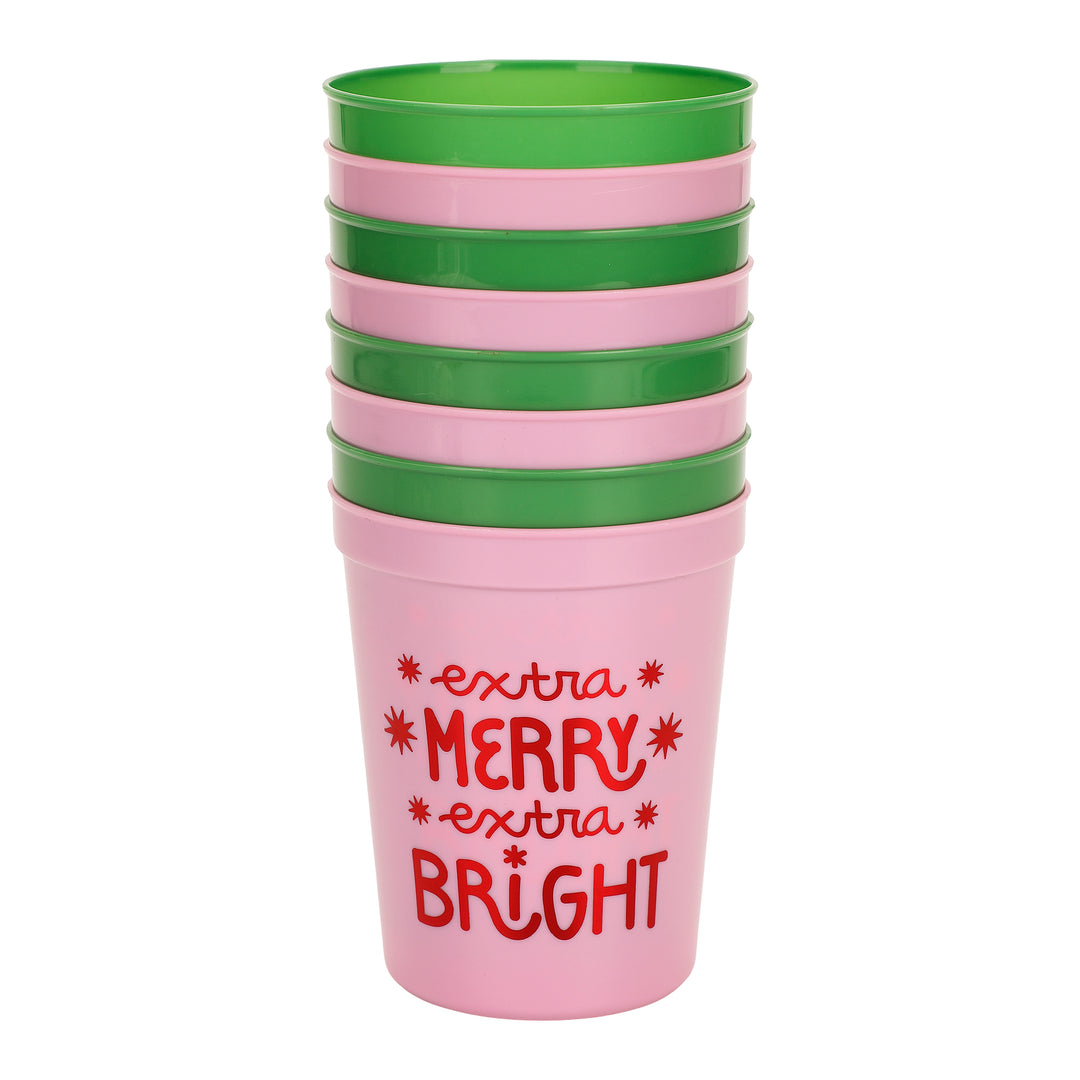 Extra Merry &amp; Bright Reusable Holiday Party Cups (set of 8)