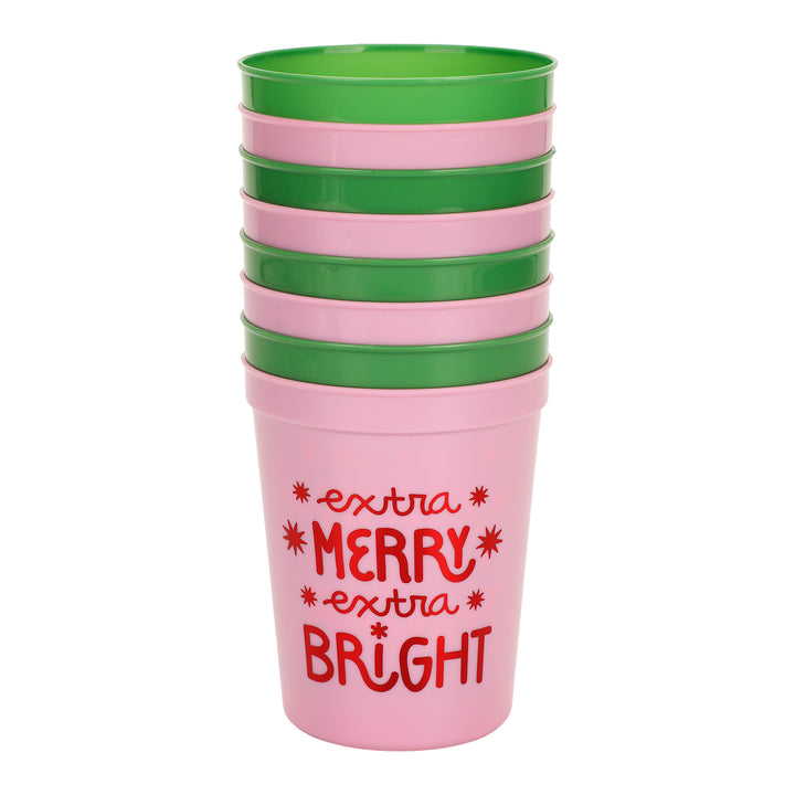 Extra Merry &amp; Bright Reusable Holiday Party Cups (set of 8)