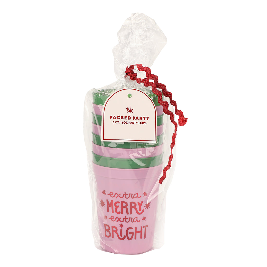 Extra Merry &amp; Bright Reusable Holiday Party Cups (set of 8)