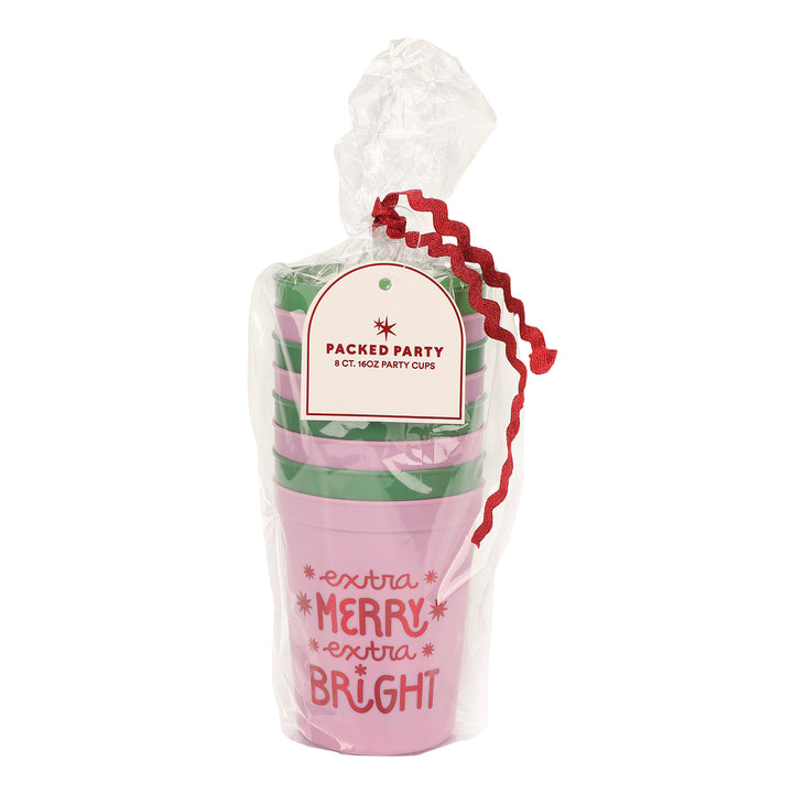 Extra Merry &amp; Bright Reusable Holiday Party Cups (set of 8)