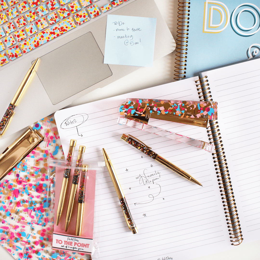 Gold Confetti-Filled Ballpoint Pen Set