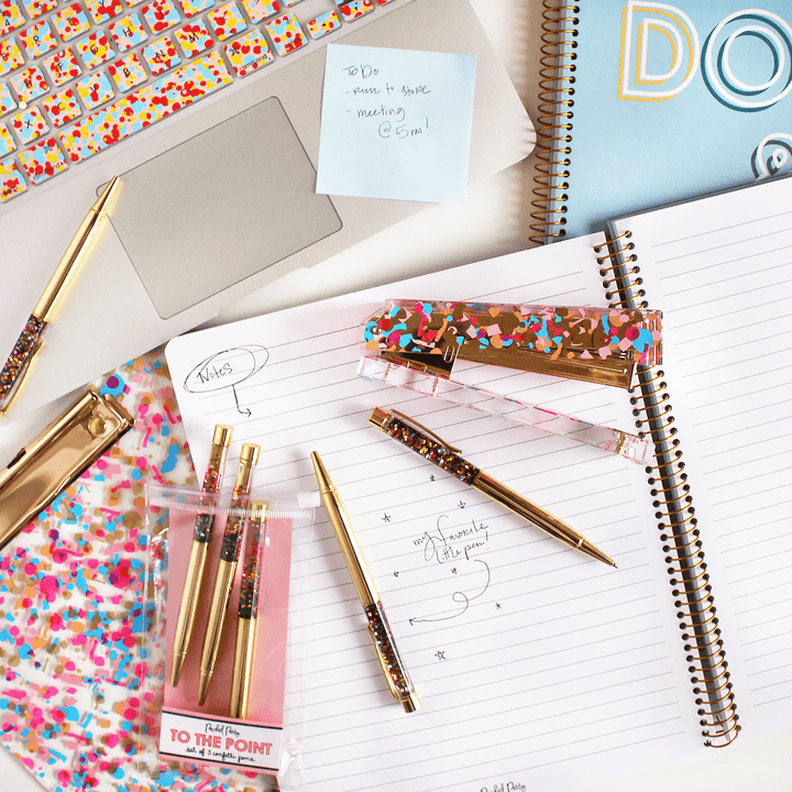 Gold Confetti-Filled Ballpoint Pen Set
