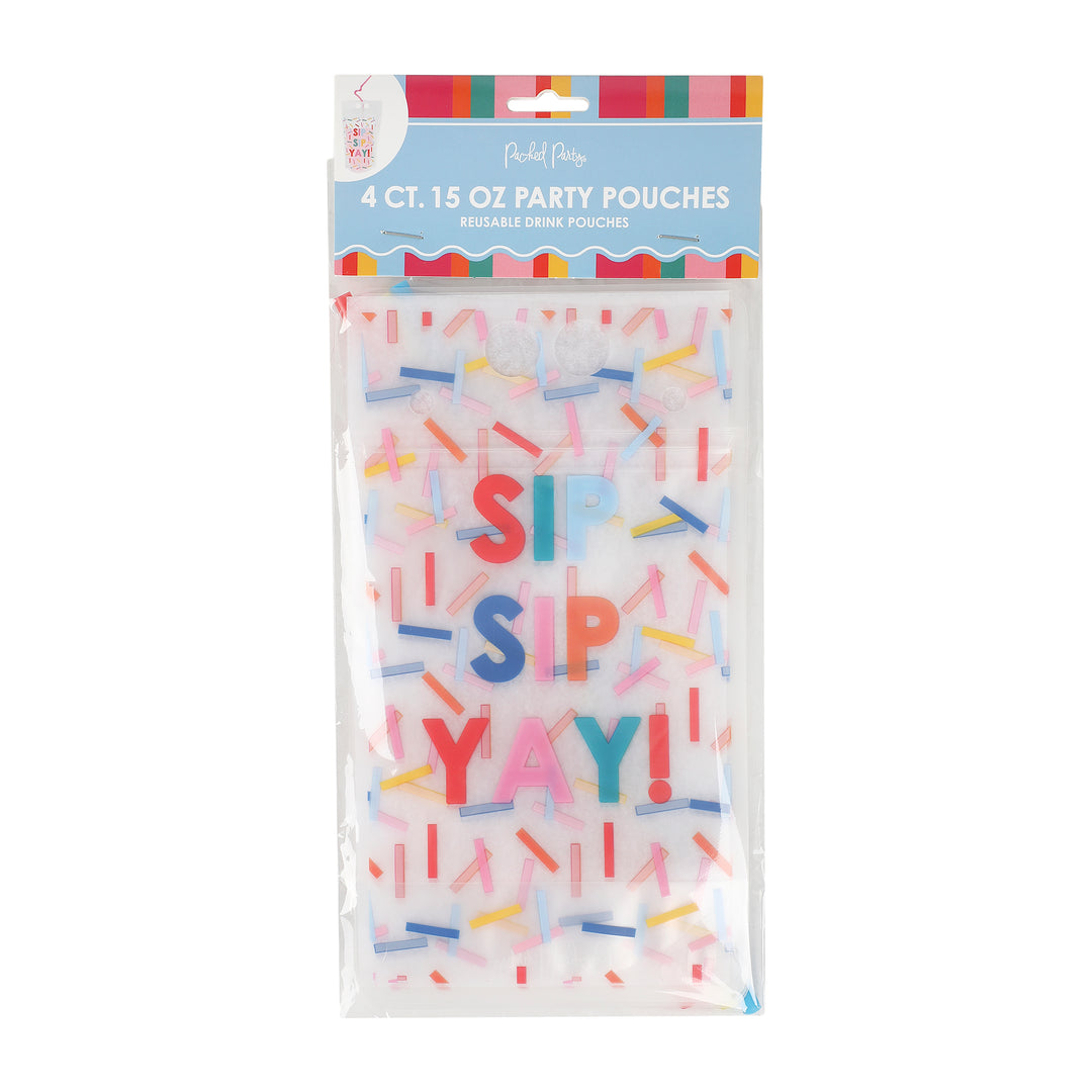 Packed Party Sip Sip Yay 4-Count Reusable Drink Pouches with Straws