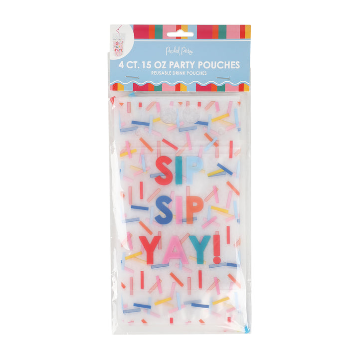 Packed Party Sip Sip Yay 4-Count Reusable Drink Pouches with Straws
