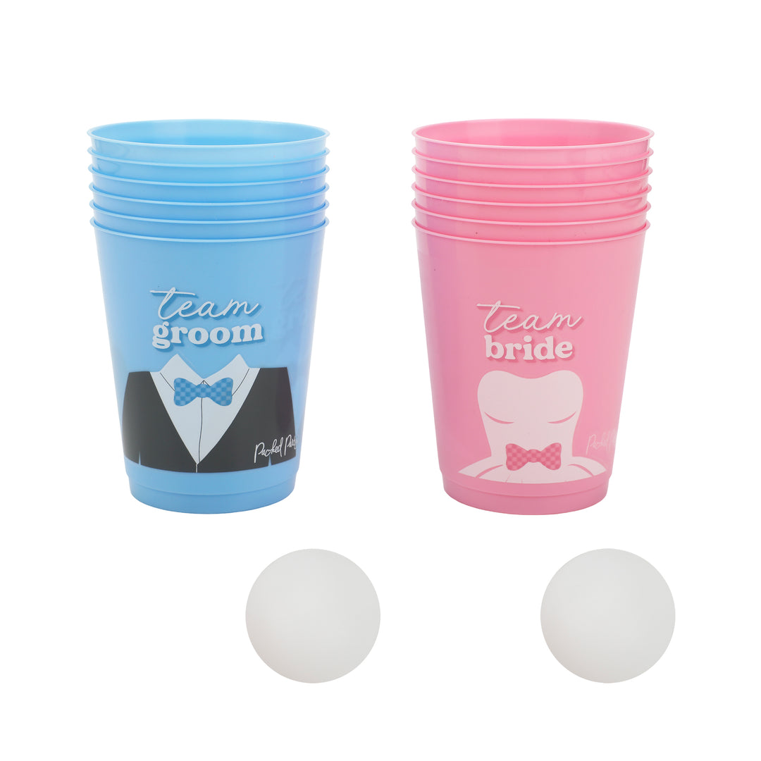 Packed Party Team Bride Groom 12-Piece Bridal Pong Game Set