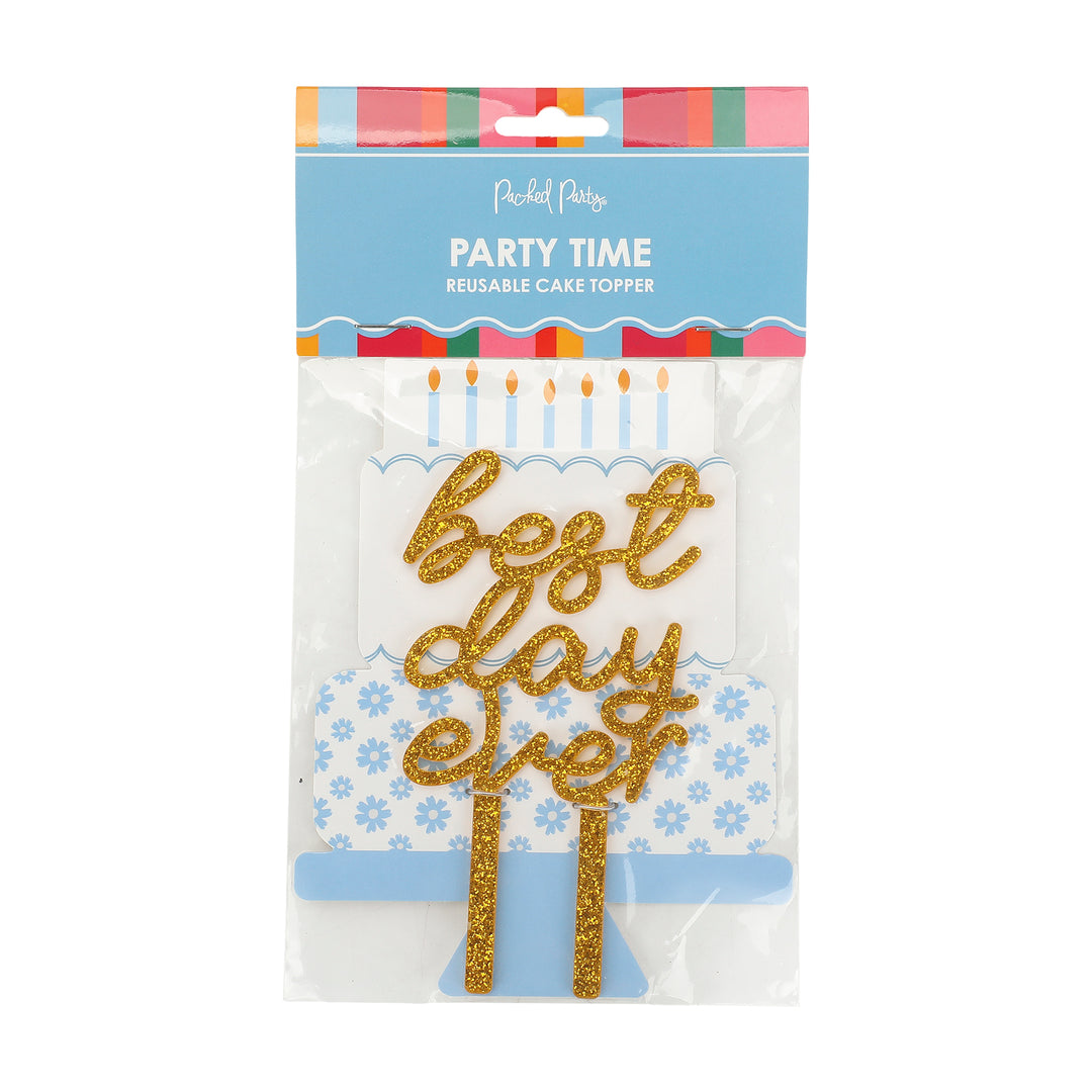 Packed Party Best Day Ever Gold Confetti-filled 4.8" Cake Topper