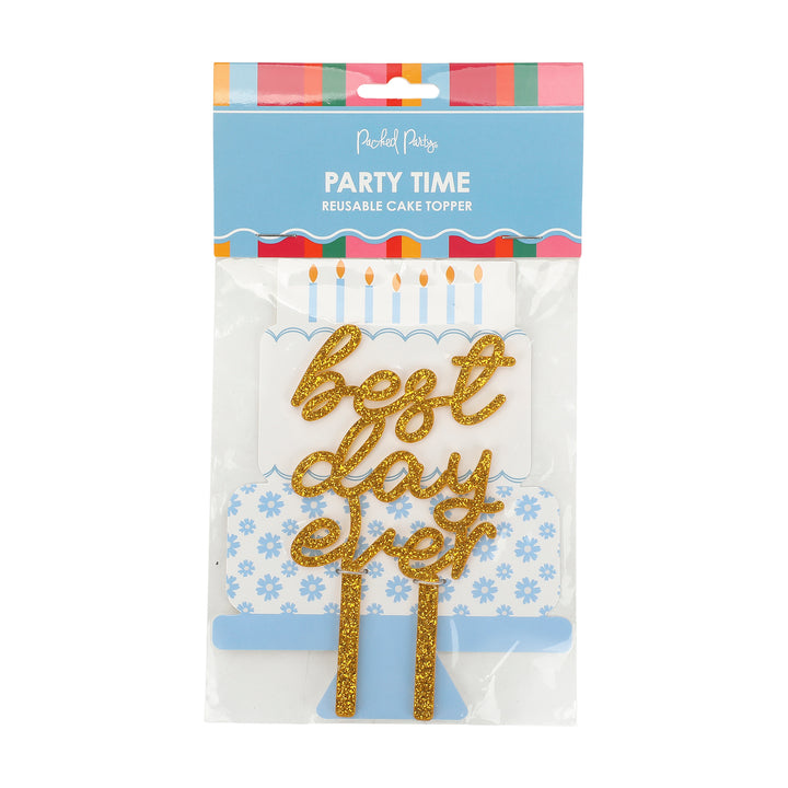 Packed Party Best Day Ever Gold Confetti-filled 4.8" Cake Topper