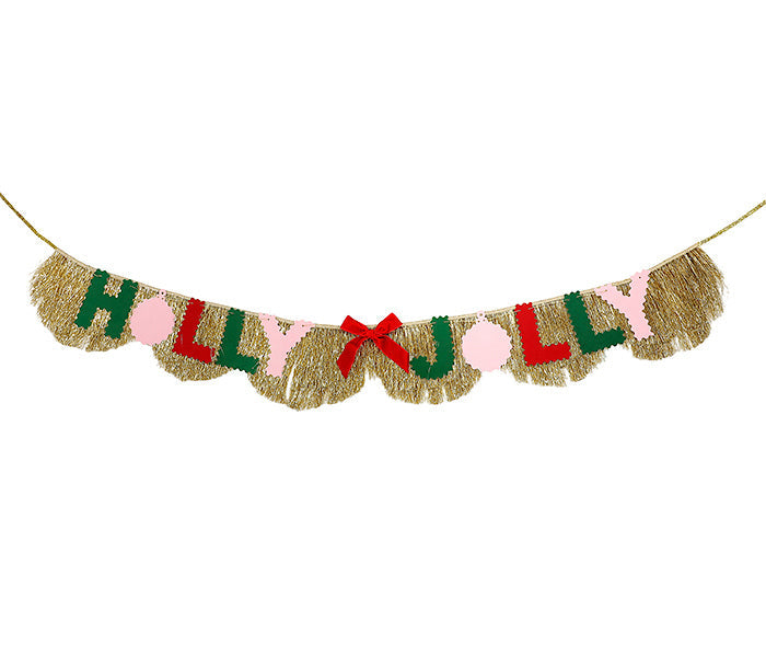 Holly Jolly Gold Fringe Banner (Reusable Holiday Garland)