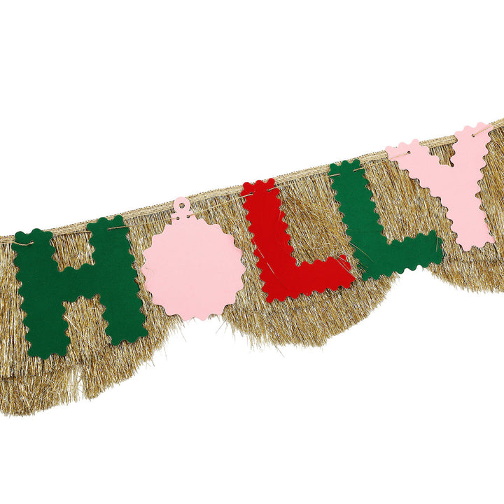 Holly Jolly Gold Fringe Banner (Reusable Holiday Garland)