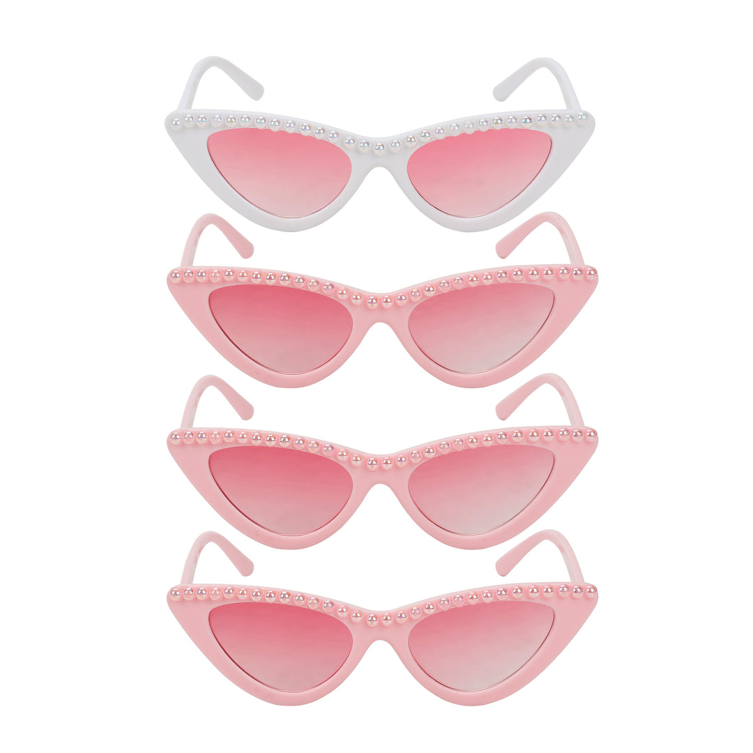 Packed Party 4-Pack Bride &amp; Babes Bachelorette &amp; Wedding Novelty Glasses Pink and White with Pearl Accents and Pink Lenses