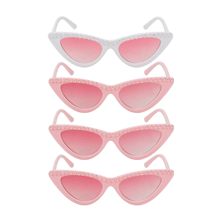 Packed Party 4-Pack Bride &amp; Babes Bachelorette &amp; Wedding Novelty Glasses Pink and White with Pearl Accents and Pink Lenses