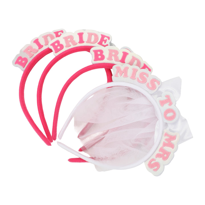 Packed Party Miss To Mrs &amp; Bride Squad 4-pack Novelty Bridal Headbands for Bachelorette Parties and Bridal Showers