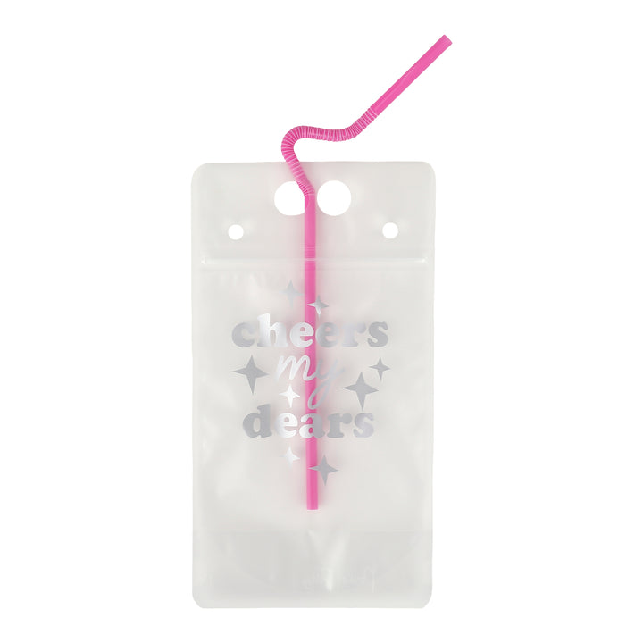 Packed Party Cheers My Dears 4-Pack Reusable Drink Pouch and Straw Set