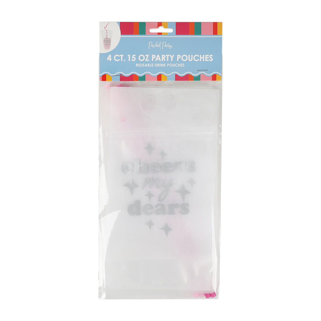 Packed Party Cheers My Dears 4-Pack Reusable Drink Pouch and Straw Set