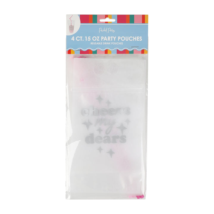 Packed Party Cheers My Dears 4-Pack Reusable Drink Pouch and Straw Set