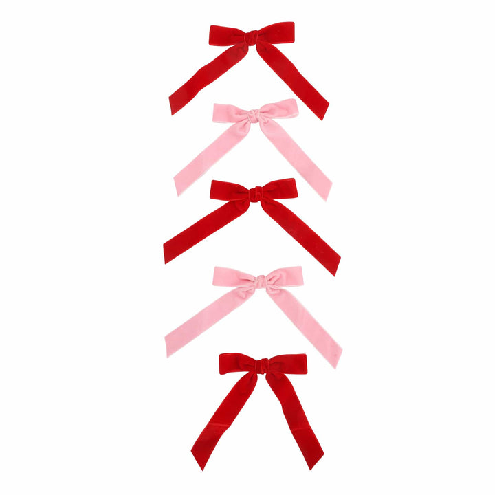 Pink &amp; Red Velvet Clip-on Bow Set (5 count)