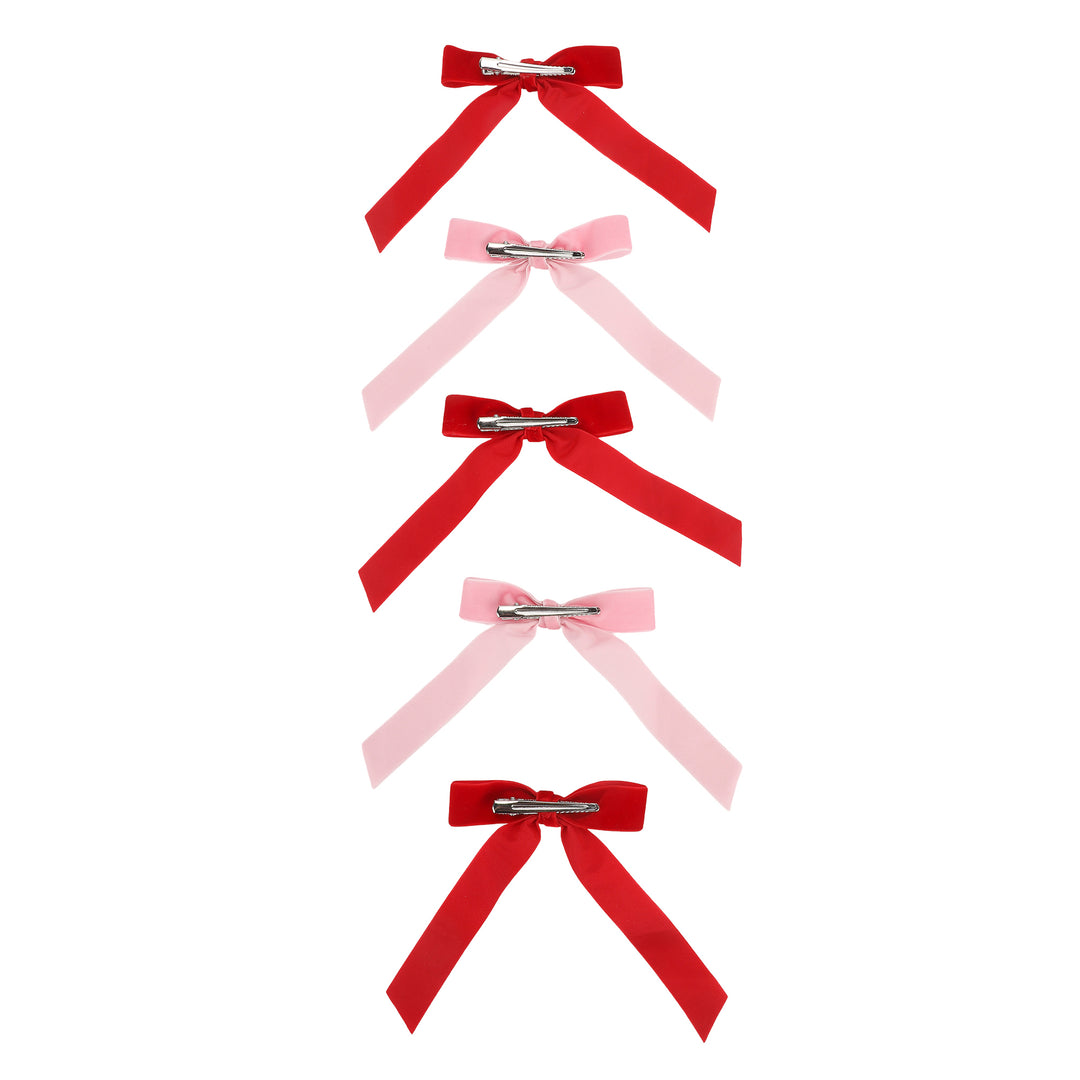 Pink &amp; Red Velvet Clip-on Bow Set (5 count)
