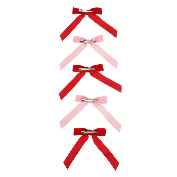 Pink &amp; Red Velvet Clip-on Bow Set (5 count)