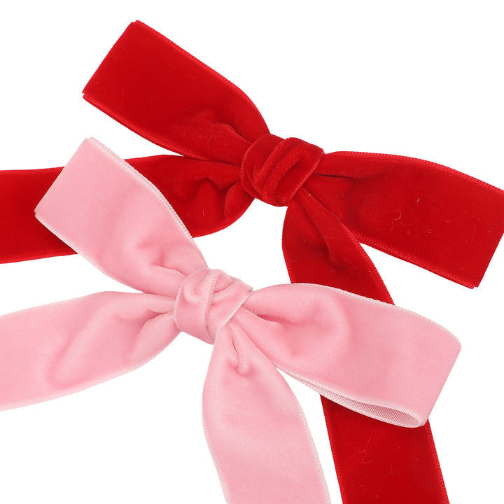 Pink &amp; Red Velvet Clip-on Bow Set (5 count)