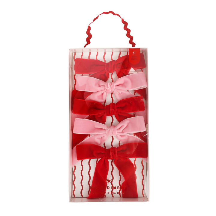 Pink &amp; Red Velvet Clip-on Bow Set (5 count)