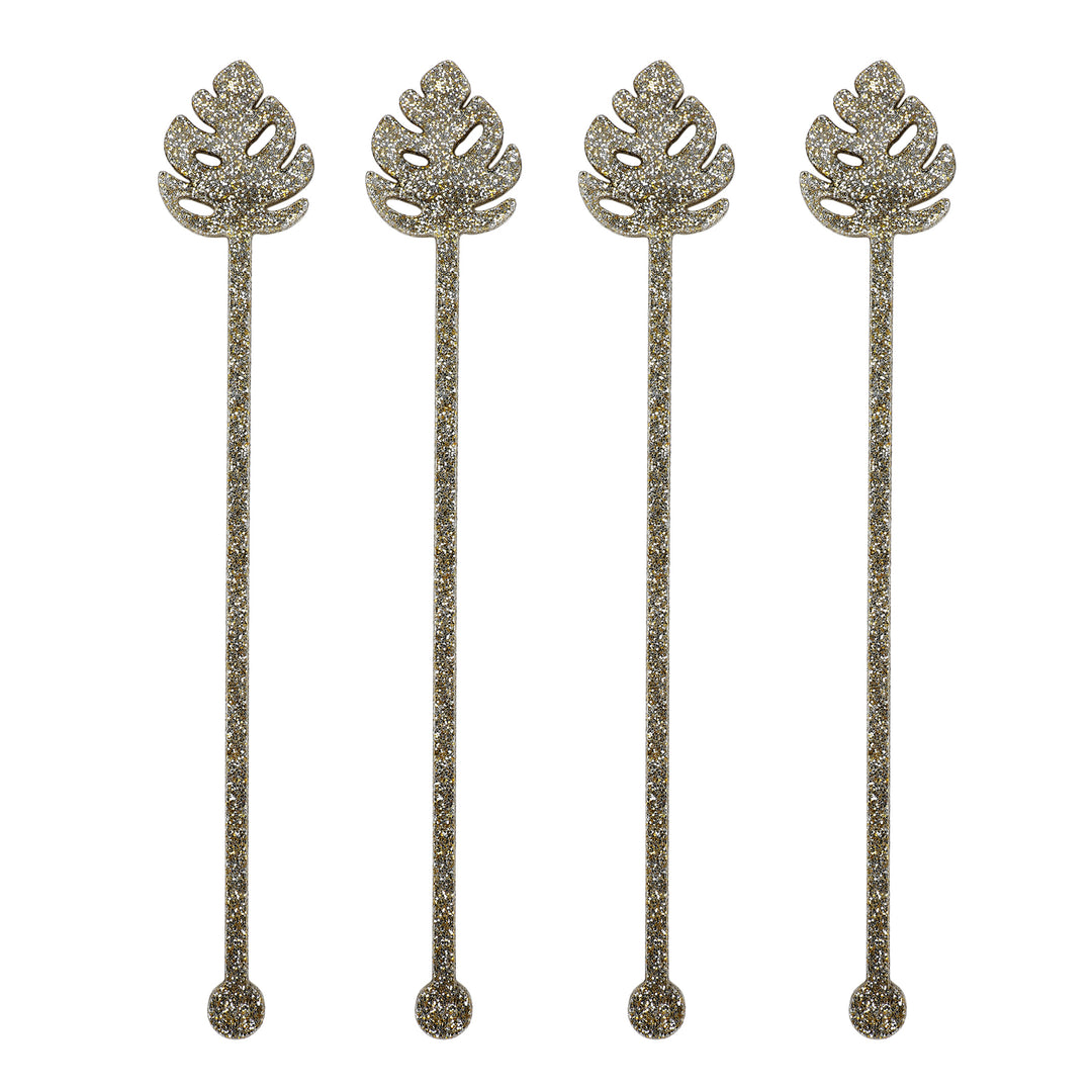 Palm Leaf Glitter Acrylic Drink Stirrers (4 ct)