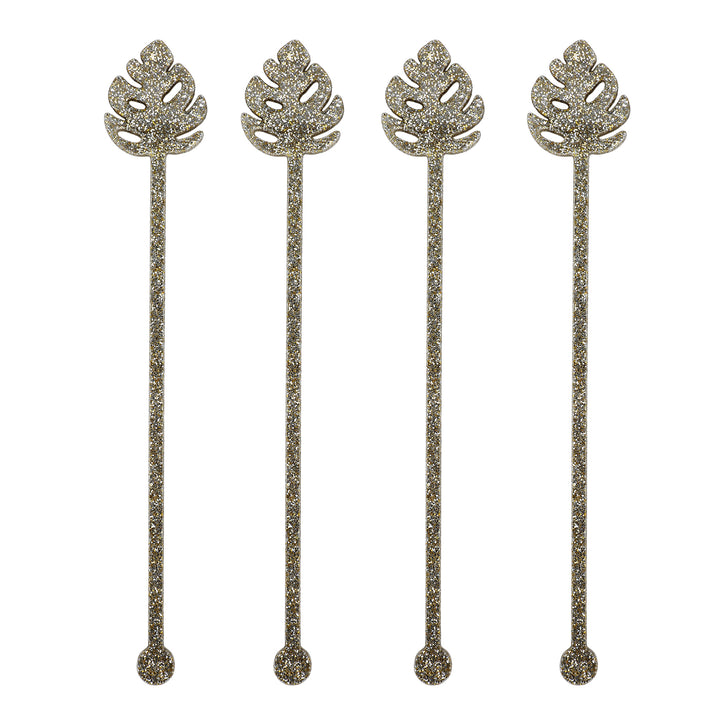 Palm Leaf Glitter Acrylic Drink Stirrers (4 ct)
