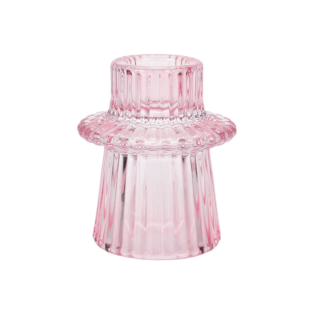 Pink Ribbed Glass Candle Holders (set of 5)
