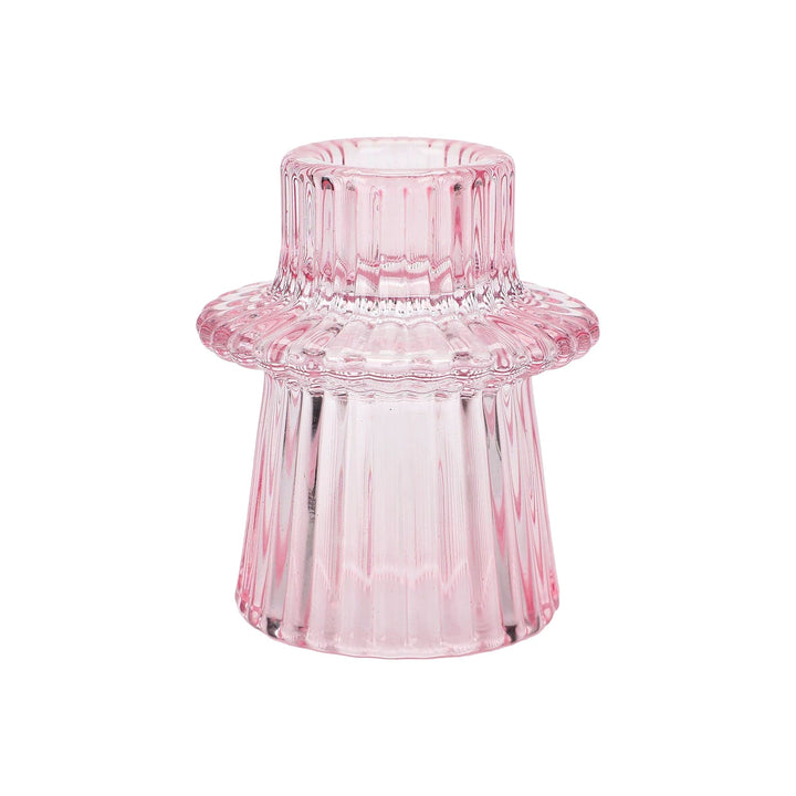Pink Ribbed Glass Candle Holders (set of 5)