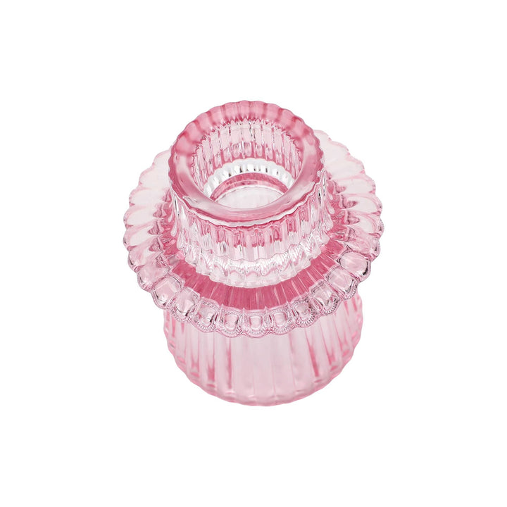 Pink Ribbed Glass Candle Holders (set of 5)