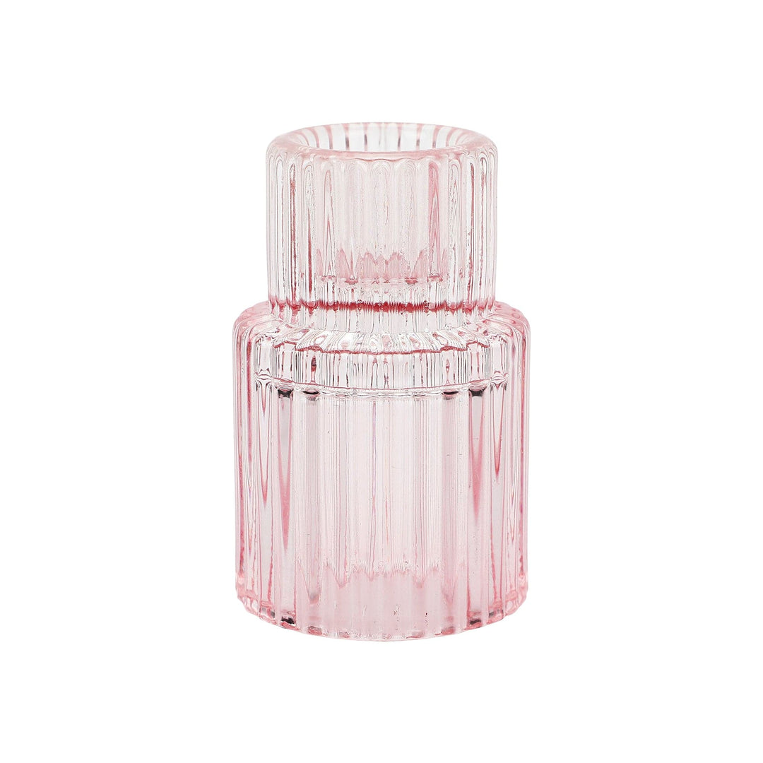 Pink Ribbed Glass Candle Holders (set of 5)