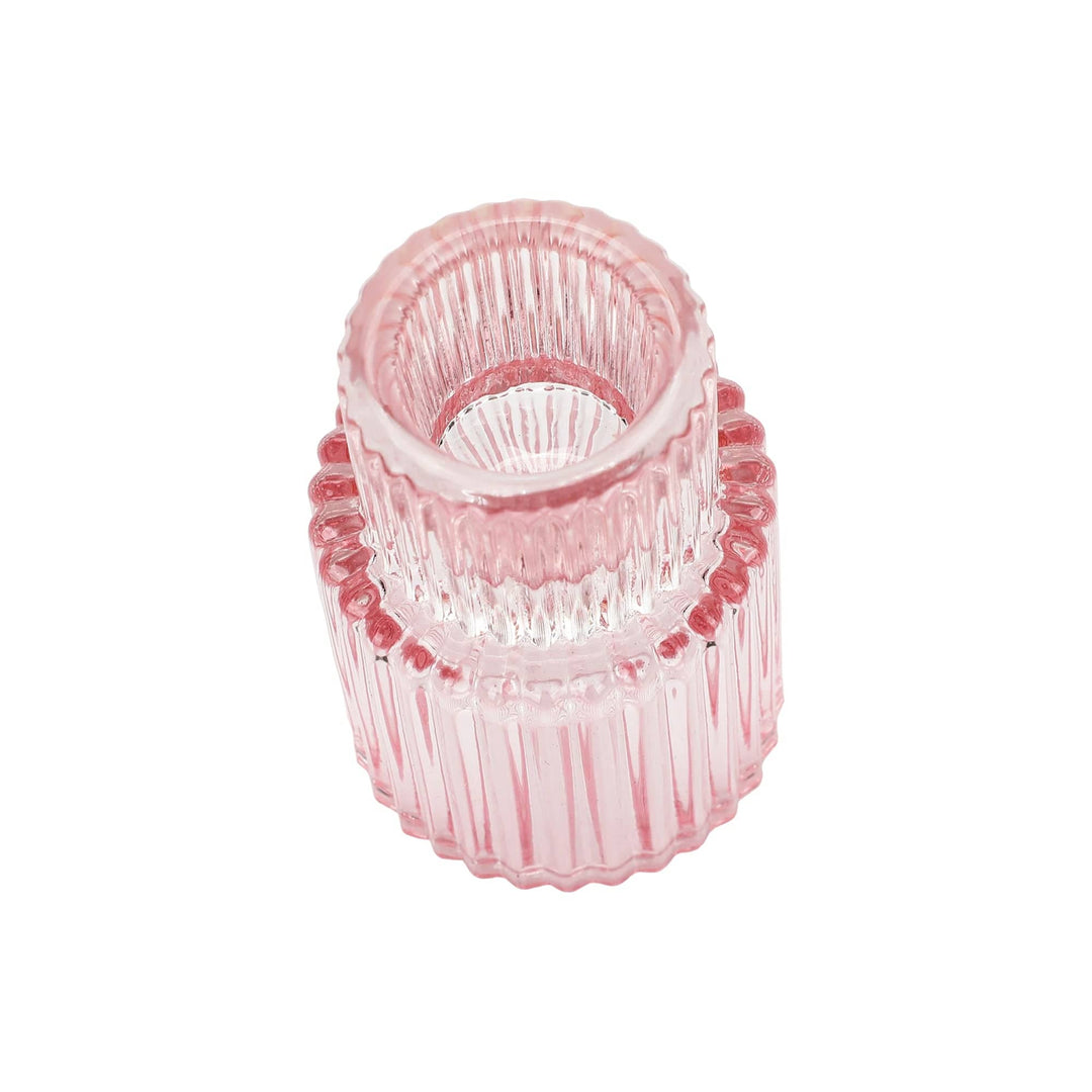 Pink Ribbed Glass Candle Holders (set of 5)