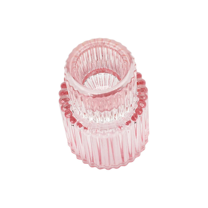 Pink Ribbed Glass Candle Holders (set of 5)